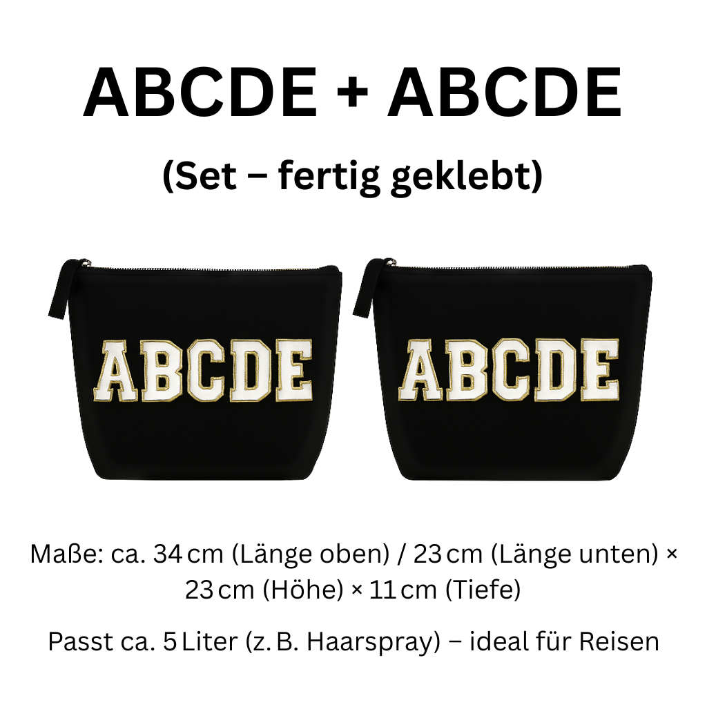 Kulturtasche mit Wunschtext in Weiß – DIY oder fertig – Queen/King/Mama/Papa/Set