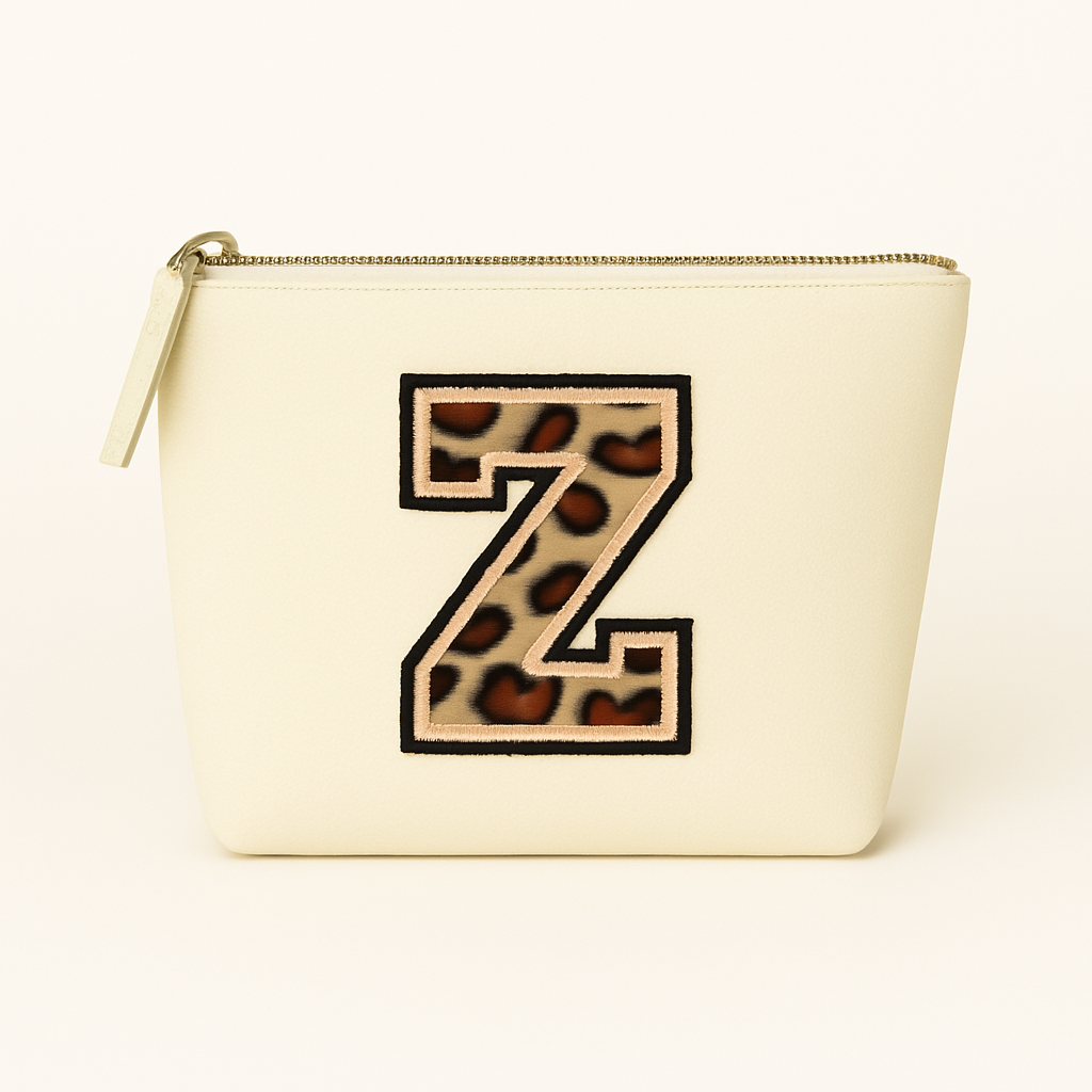 Kosmetiktasche S Beige • DIY Initiale Leo A–Z zum Aufbügeln • Geschenkidee