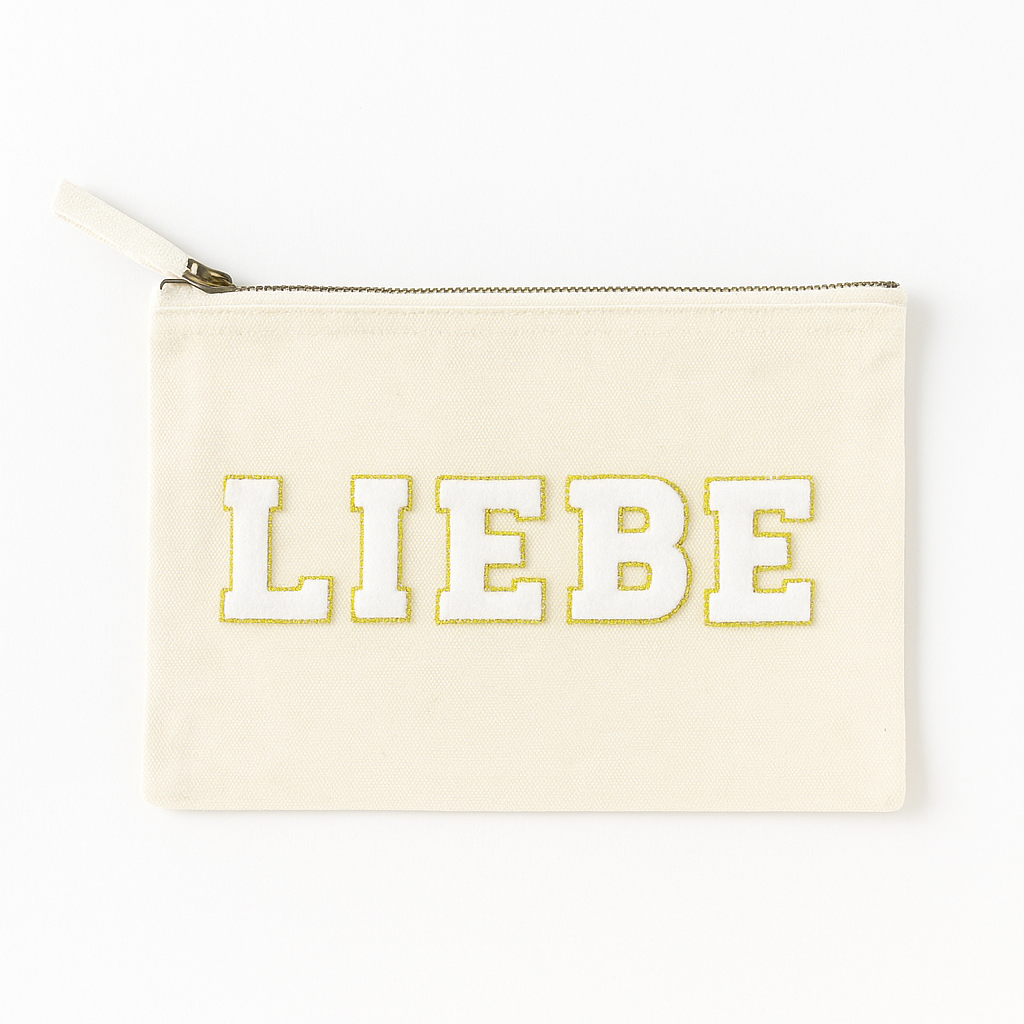 Kosmetiktasche M Schminktäschchen mit LIEB Schriftzug – Weiß, Schwarz, Leo