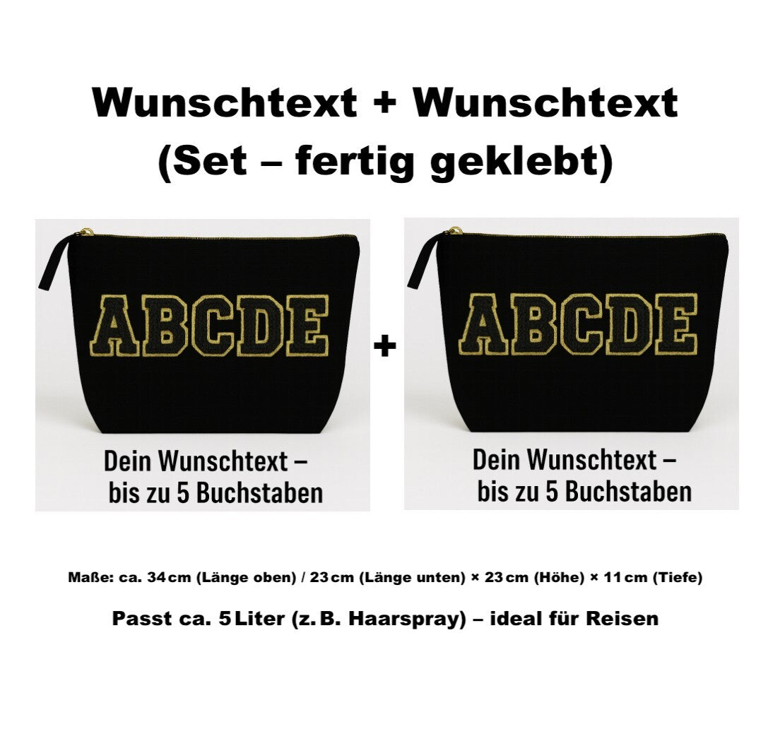 Kulturtasche mit Wunschtext Schwarz – DIY oder fertig – Queen/King/Mama/Papa/Set
