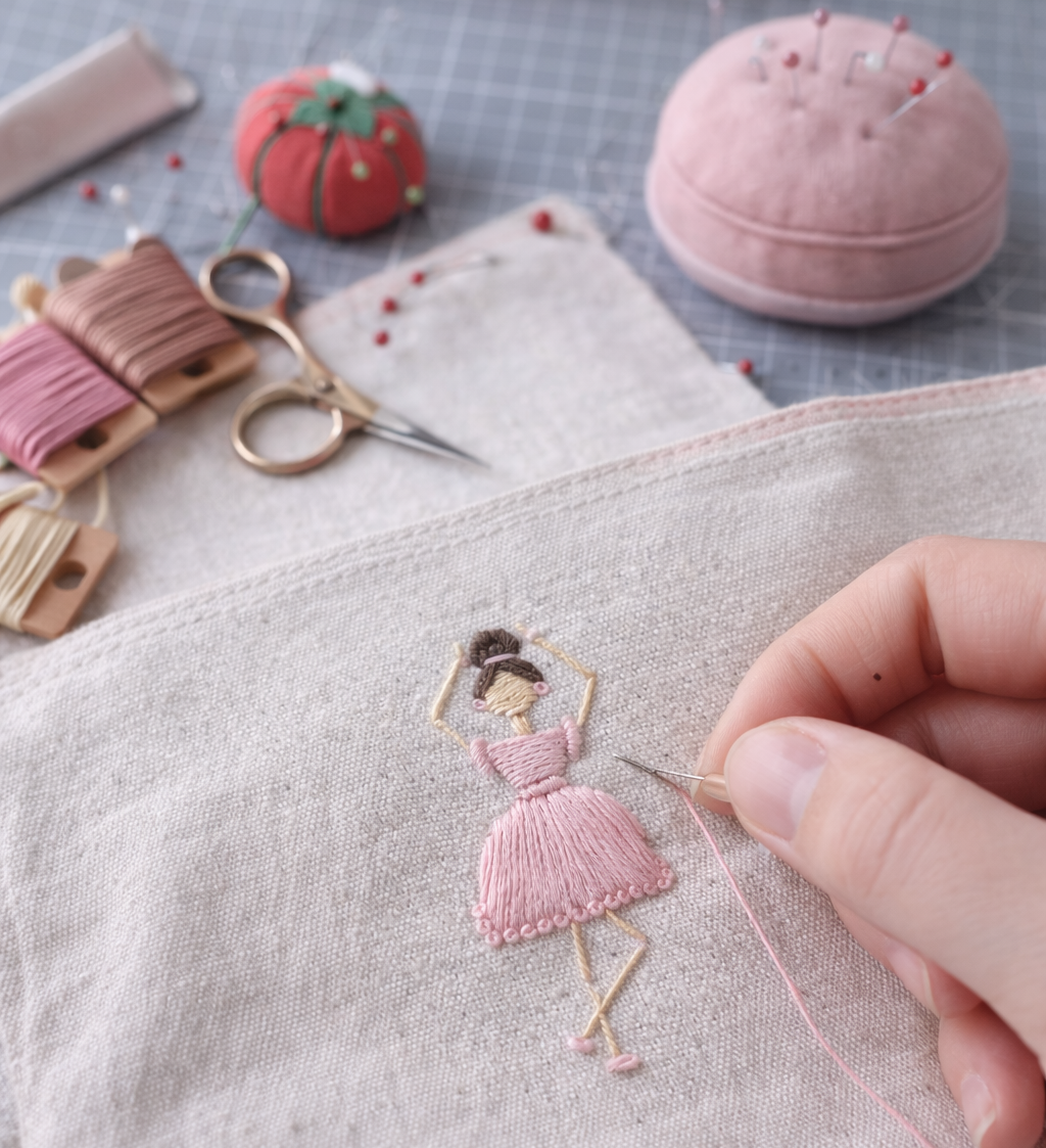 Kosmetiktasche handbestickt | Ballerina Tanzmädchen | Geschenk | Handmade