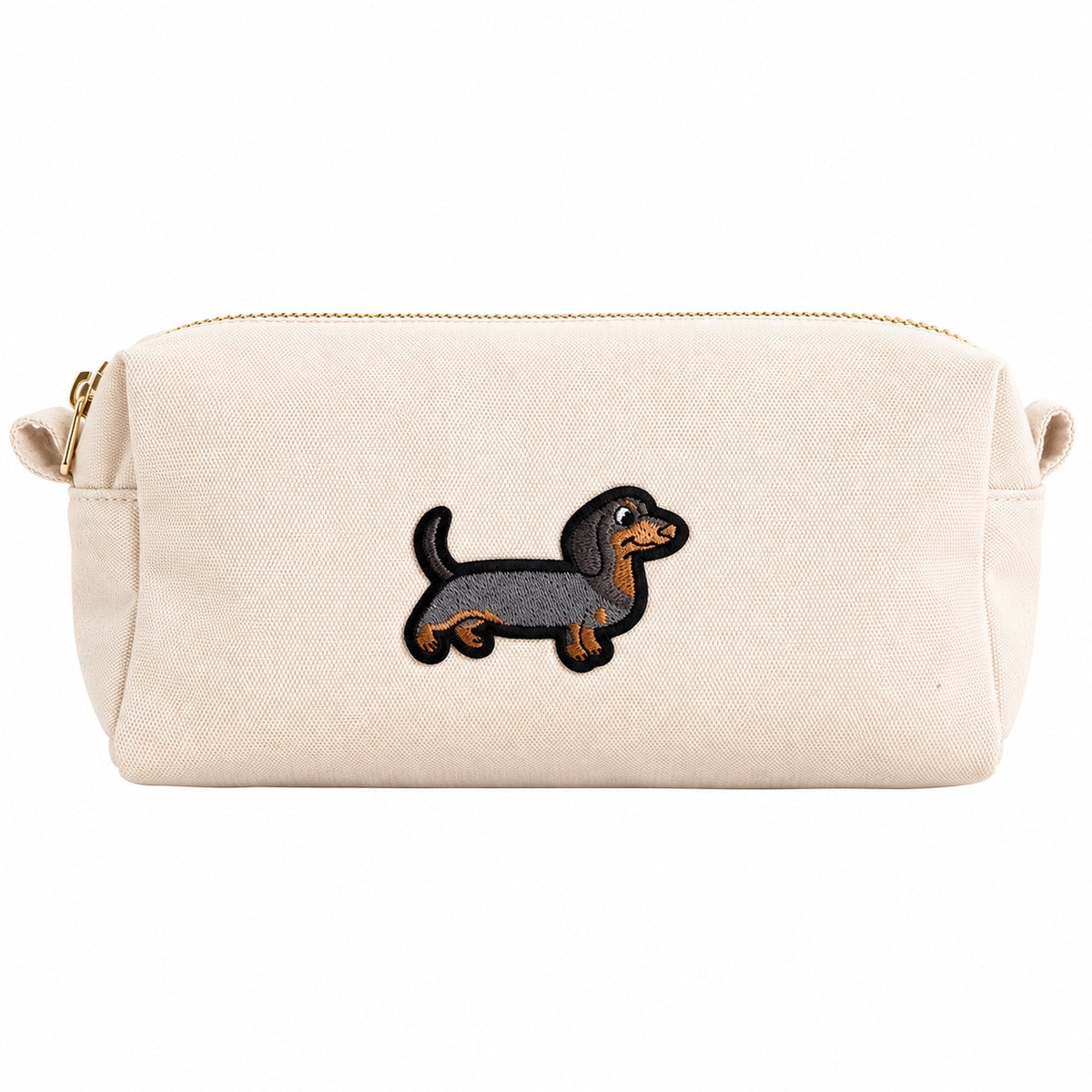 Kosmetiktasche S aus Baumwolle mit Dackel – Beige Make-up Tasche mit Reißverschluss, Kulturbeutel, Reiseorganizer & Geschenk für Frauen