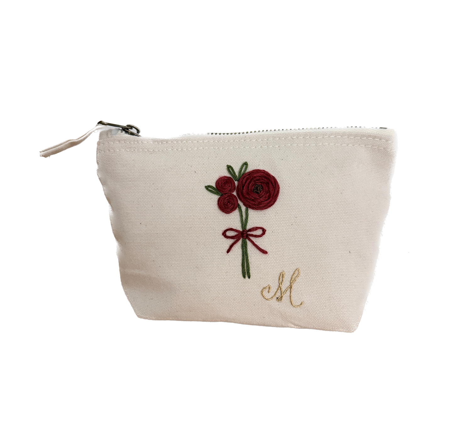 rot Handgestickte Kosmetiktasche S mit Rosen Schleife und Initial A–Z Unikat Geschenk