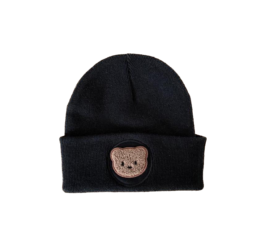 süße Bär Beanie Schwarz – Warme Unisex Mütze für Kinder Schüler Erwachsene