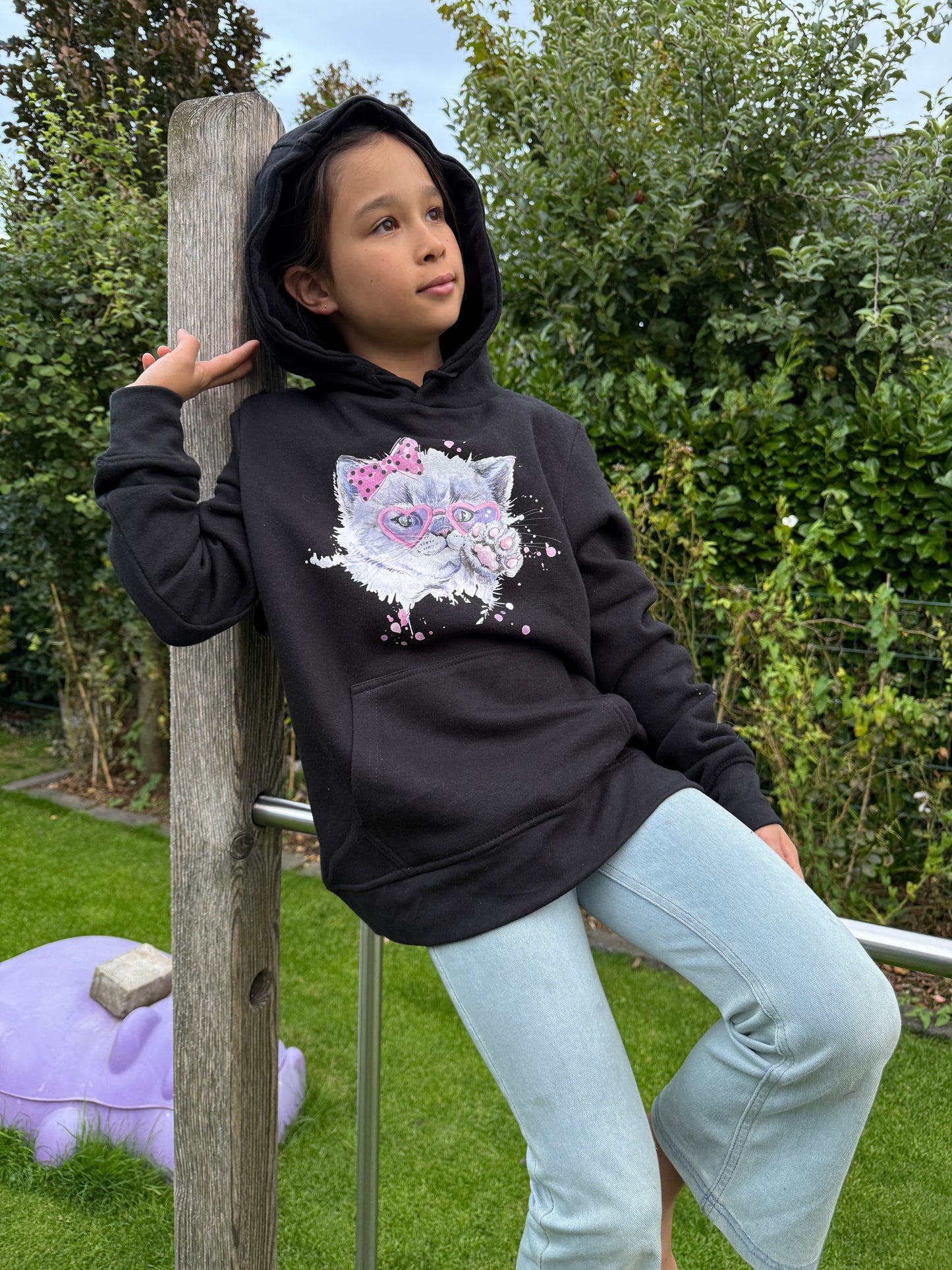 Joymotion Damen Hoodie schwarz XS-XL | Katze | Basic Kapuzenpullover