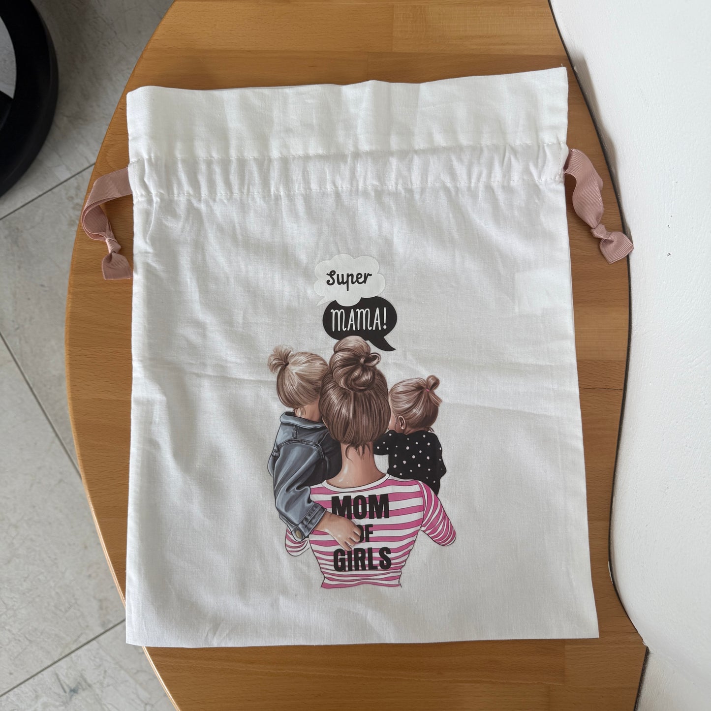 Geschenkbeutel „Super Mama“ Weiß Baumwolle – Geschenktasche Tasche Muttertag Geschenk
