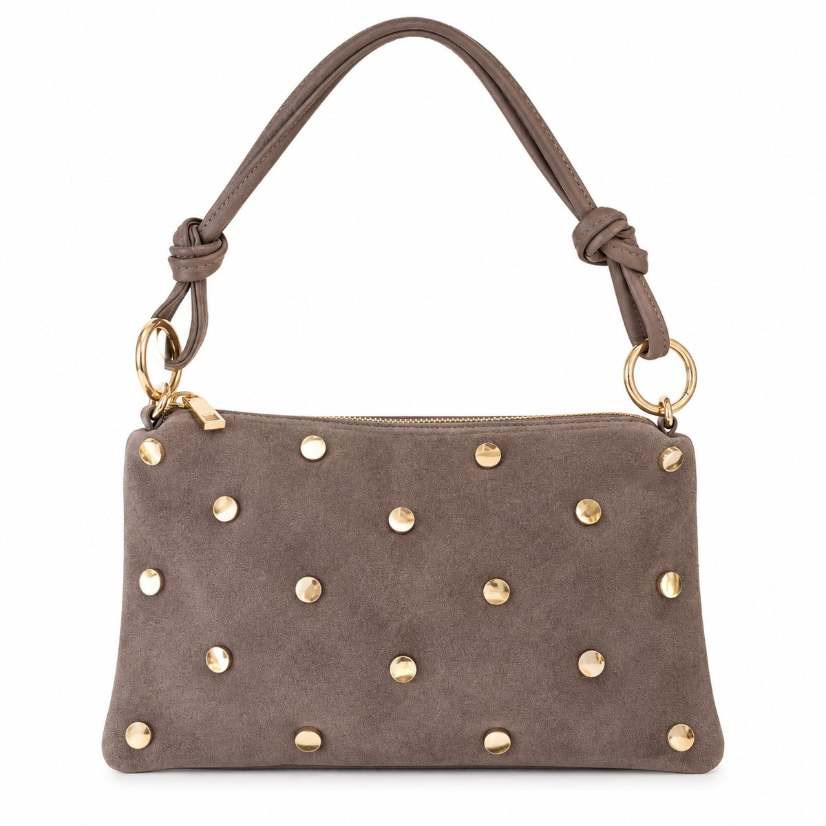 Damen Schultertasche Echt Wildleder mit goldfarbenen Nieten – Made in Italy – 2 Looks – Handtasche Crossbody S/L Tasche