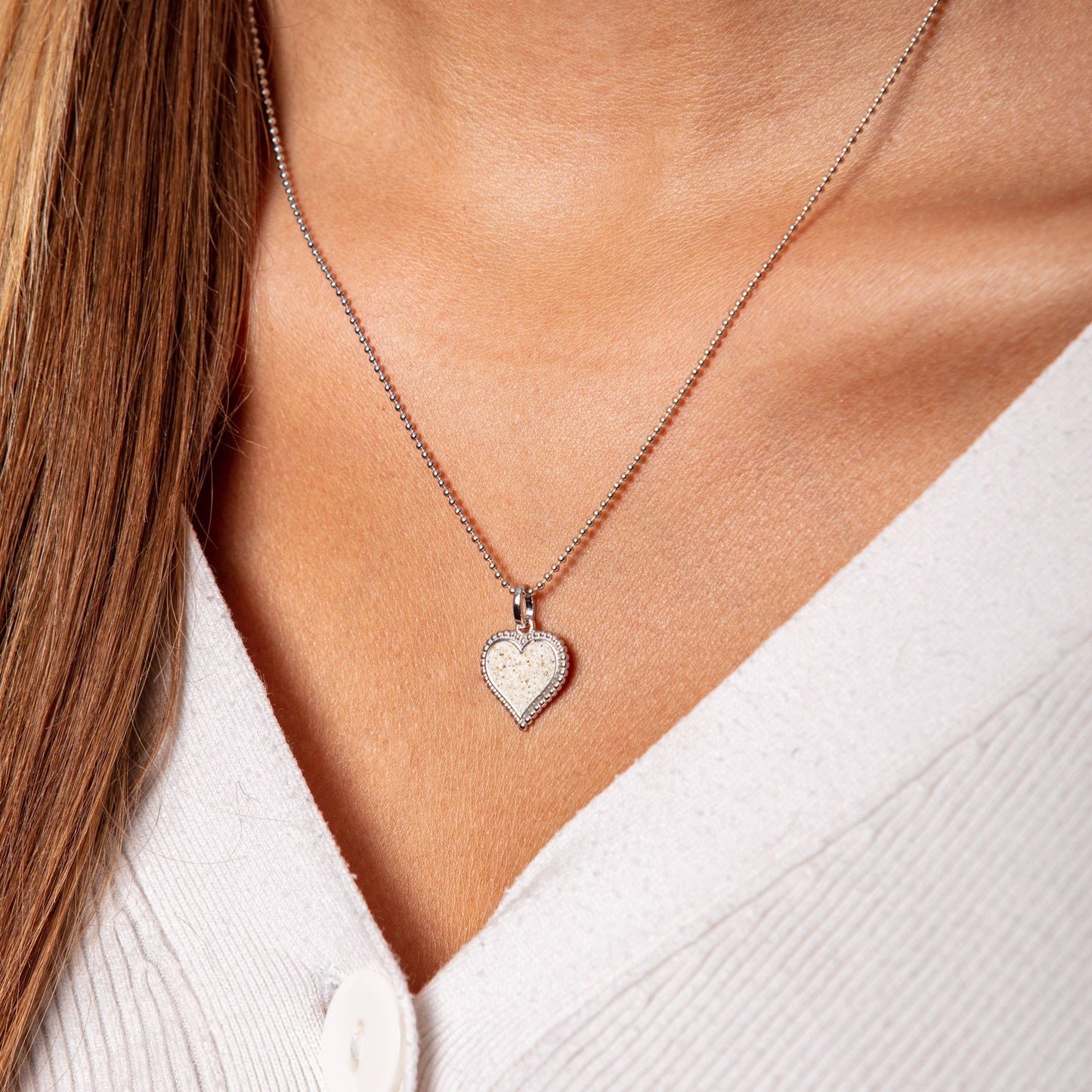DUR 925 Silber Schmuck Kette "Herz" mit Strandsand K2465 rhodiniert