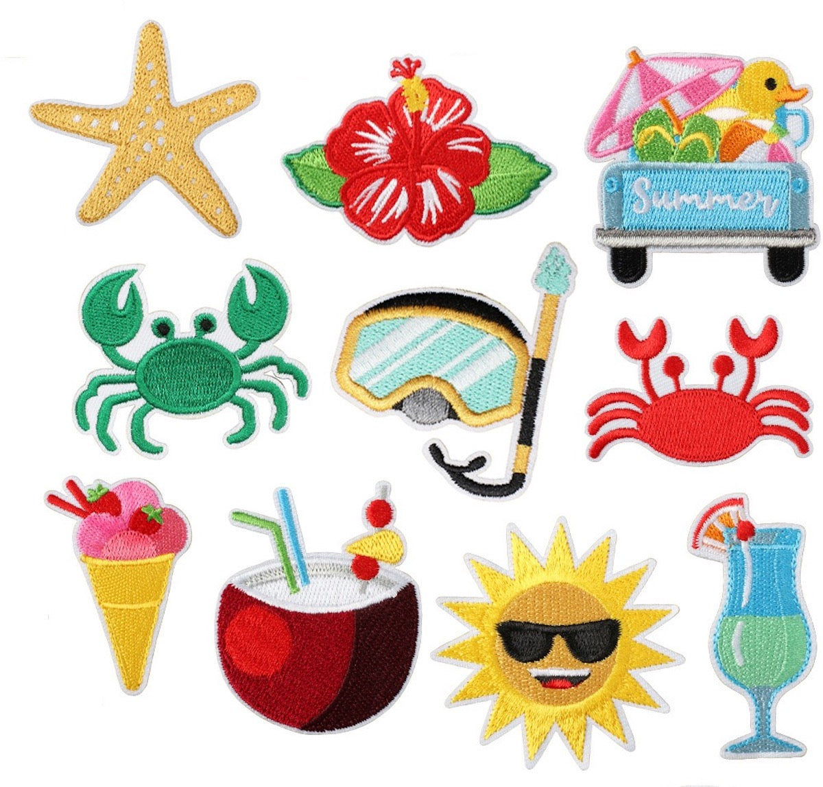 Sommer Patch Aufnäher zum Aufbügeln | Strand Urlaub Sonne | 26 Motive für Kleidung DIY