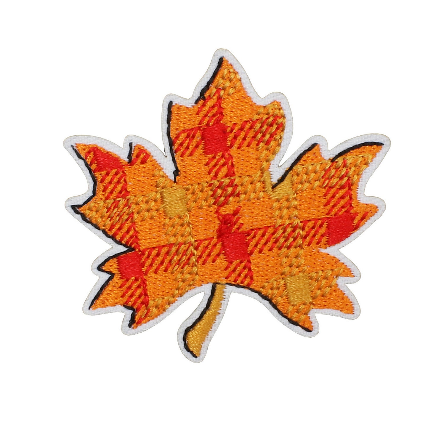Herbstblatt Patch – Aufbügeln, Kariert & Leo Muster, ca. 6 cm, Goldblatt