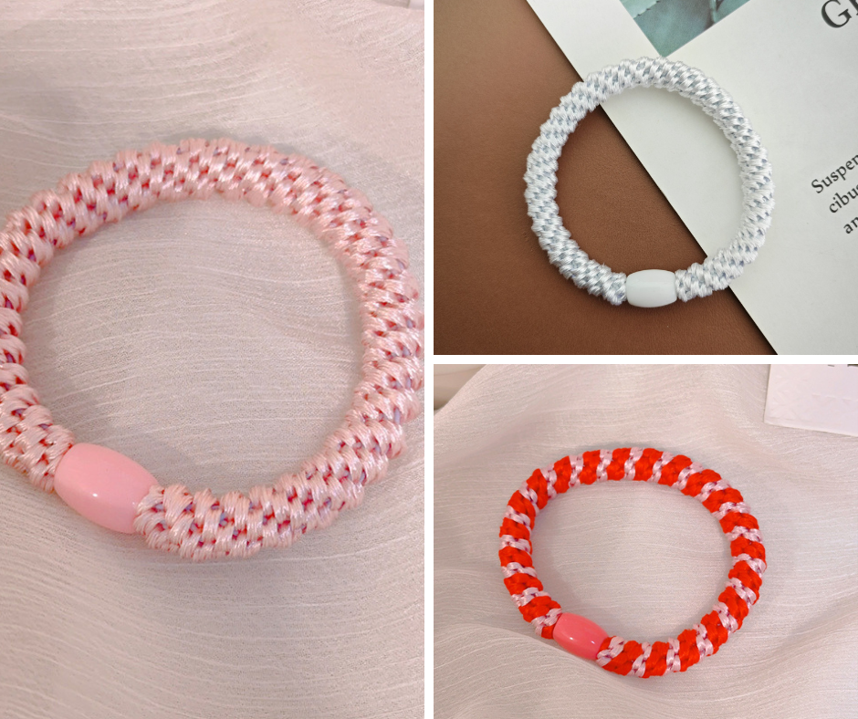 Trendy Haargummis 3er Pack | Elastisch & Haarschonend | One-Size | Beige/Rosa