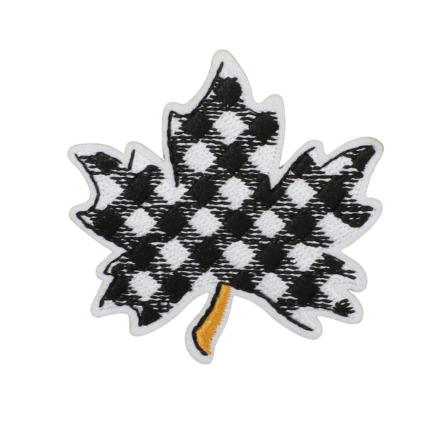 Herbstblatt Patch – Aufbügeln, Kariert & Leo Muster, ca. 6 cm, Goldblatt