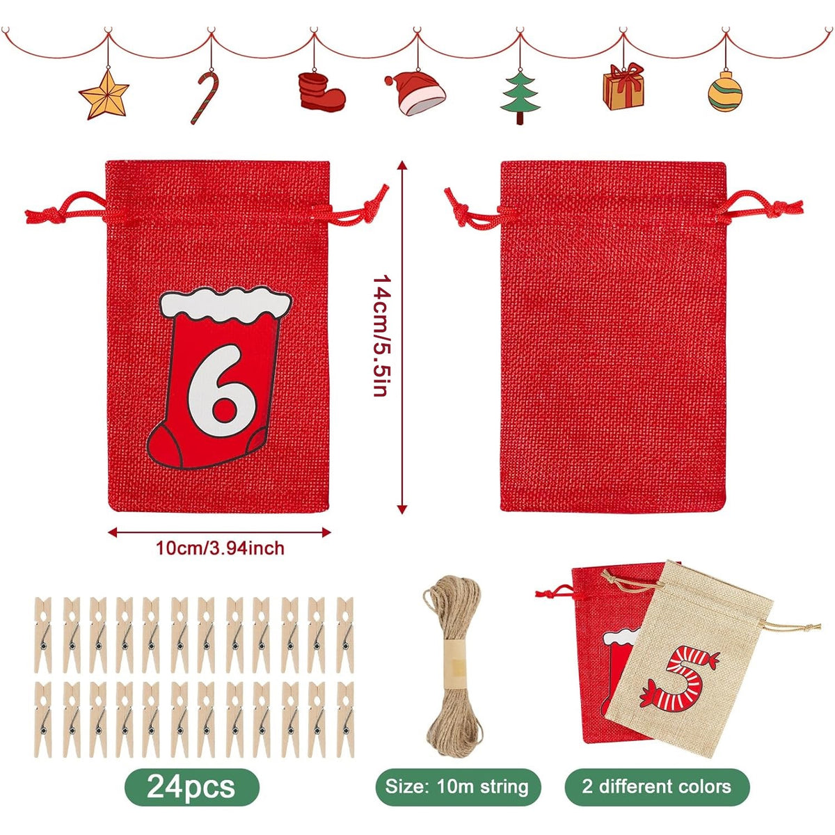 DIY Adventskalender 24 Tage – Frohe Weihnachten Set mit Patches & Shopper Tasche für Kinder