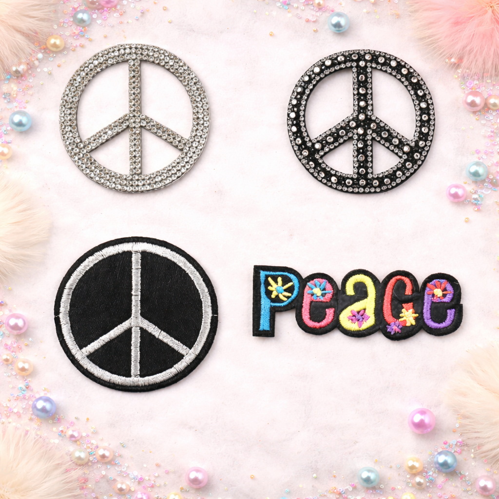 Peace Glitzer Patches zum Aufbügeln Aufnäher DIY Strass Bügelbild für Kleidung Tasche Schuhe