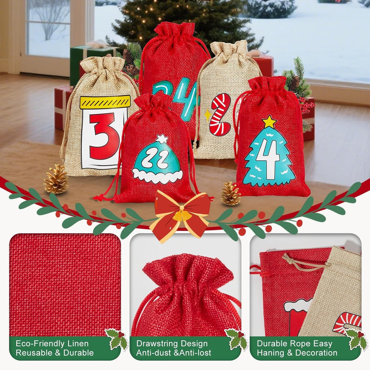DIY Adventskalender 24 Tage – Frohe Weihnachten Set mit Patches & Shopper Tasche für Kinder