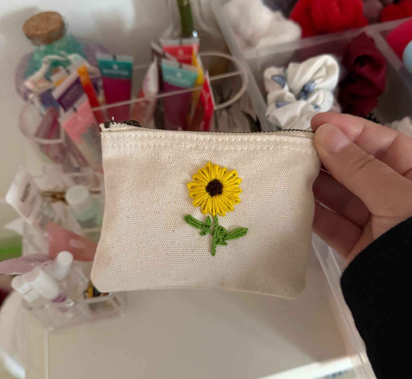 Handgestickte Baumwoll-Geldbörse XS – Herz, Stern, Blume uvm. – Unikat & Geschenk