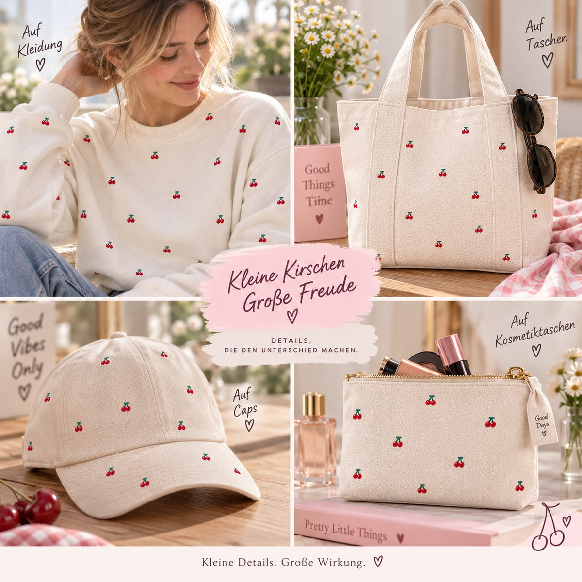 Mini Kirsche Herz Patches Applikation Bügelbilder Aufnäher – Aufbügeln, DIY Bekleidung Taschen Deko