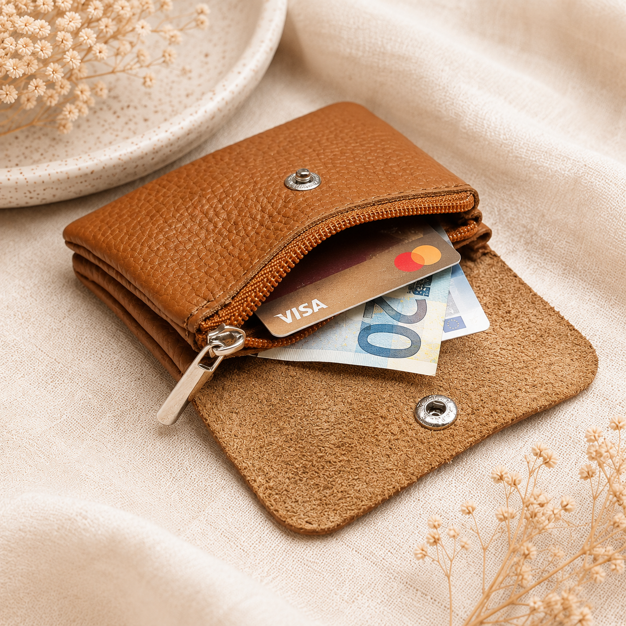 Damen Mini Geldbörse Echtleder Made in Italy 30+ Farben Münzfach Portemonnaie