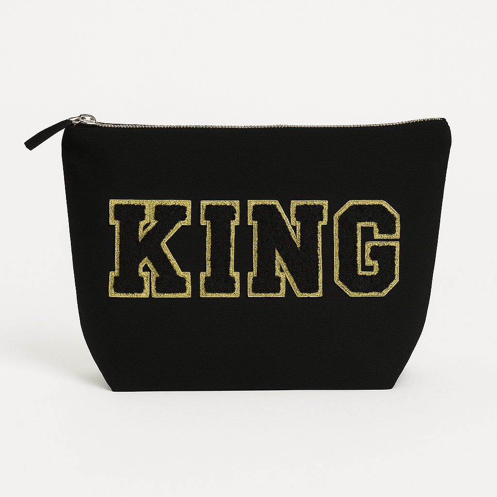 Kulturtasche mit Wunschtext Schwarz – DIY oder fertig – Queen/King/Mama/Papa/Set