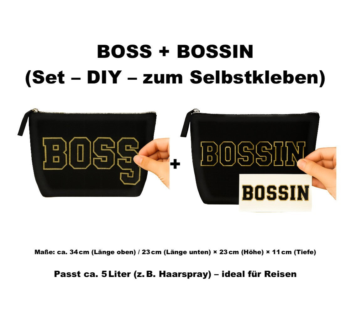 Kulturtasche mit Wunschtext Schwarz – DIY oder fertig – Queen/King/Mama/Papa/Set