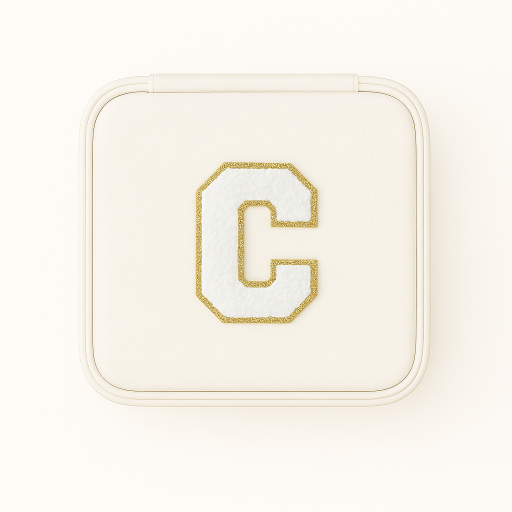 Personalisierbare Schmuckbox Weiß – Buchstabe A–Z Weiß mit Goldrand – DIY Reise