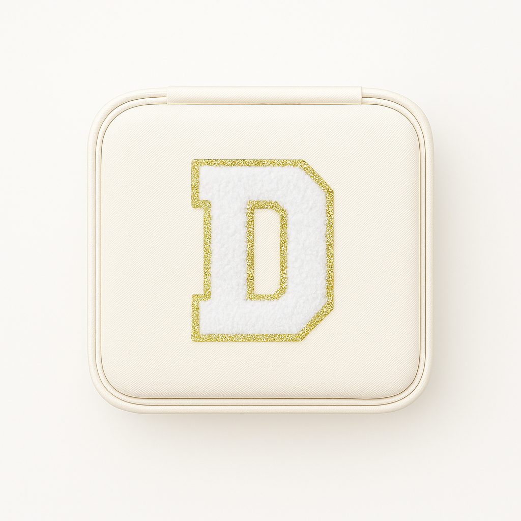 Personalisierbare Schmuckbox Weiß – Buchstabe A–Z Weiß mit Goldrand – DIY Reise