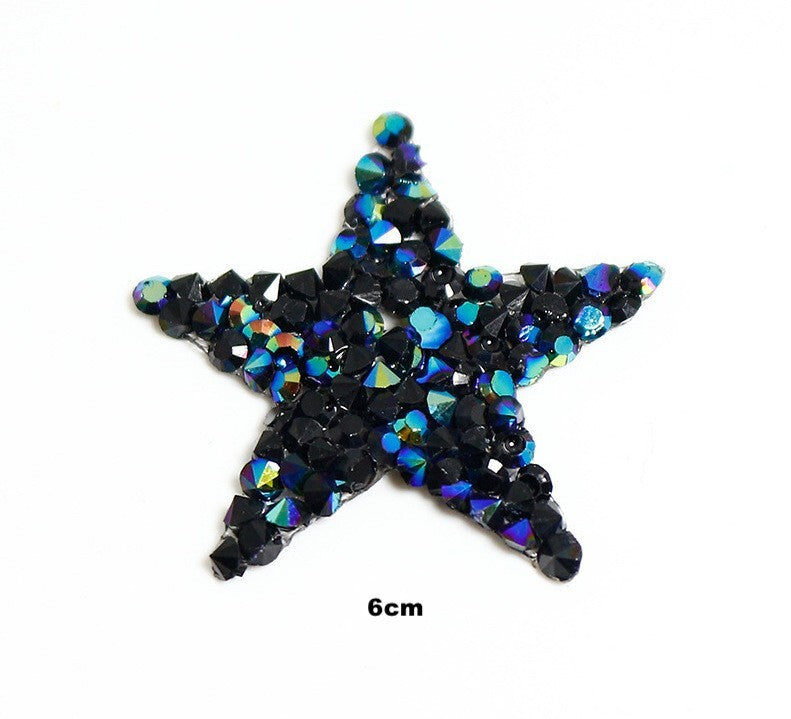 6cm Strass Stern Glitzer AB Patches zum Aufbügeln DIY Bügelbild für Kleidung