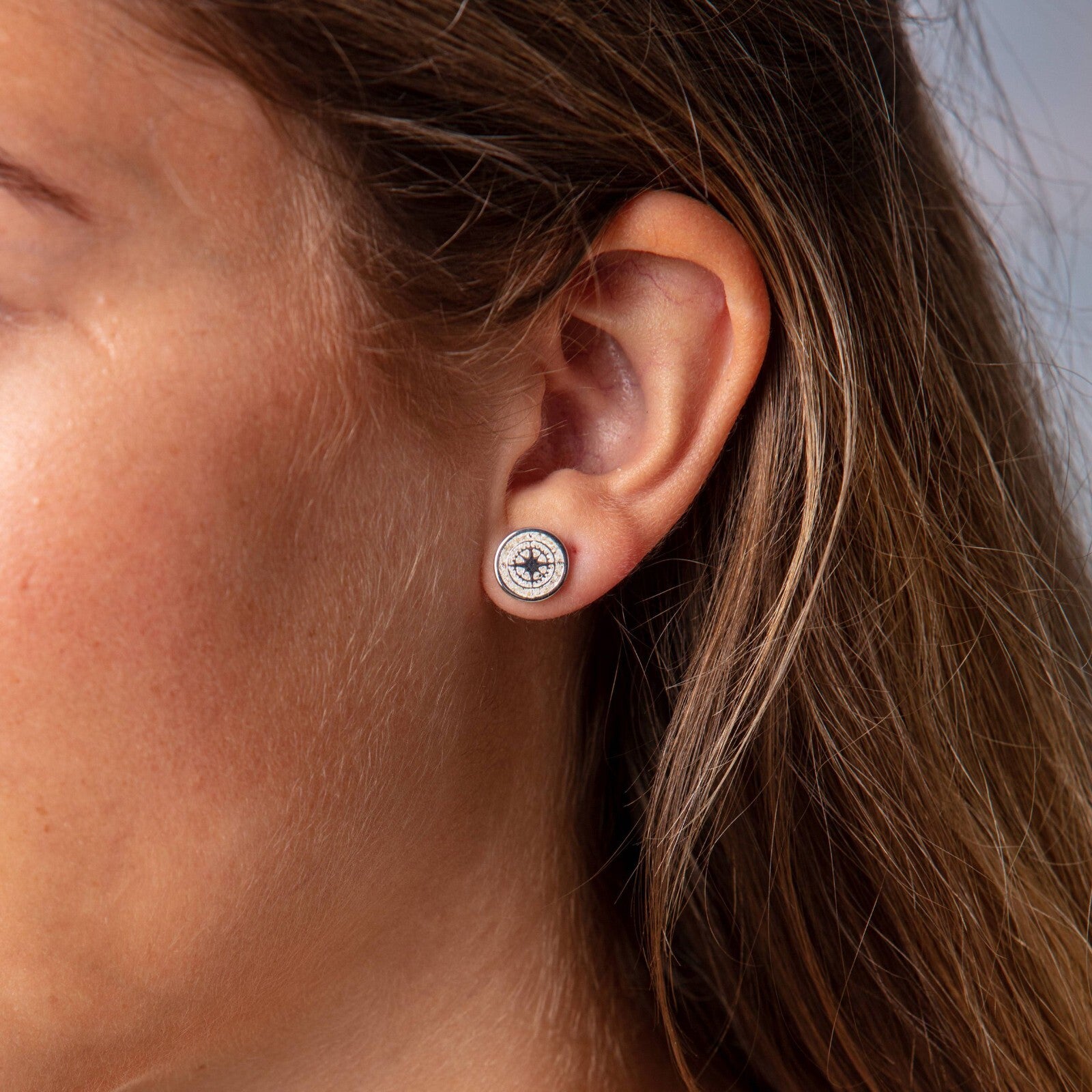 DUR Silber Schmuck Ohrring Ohrstecker "Kompass" mit Strandsand O5039