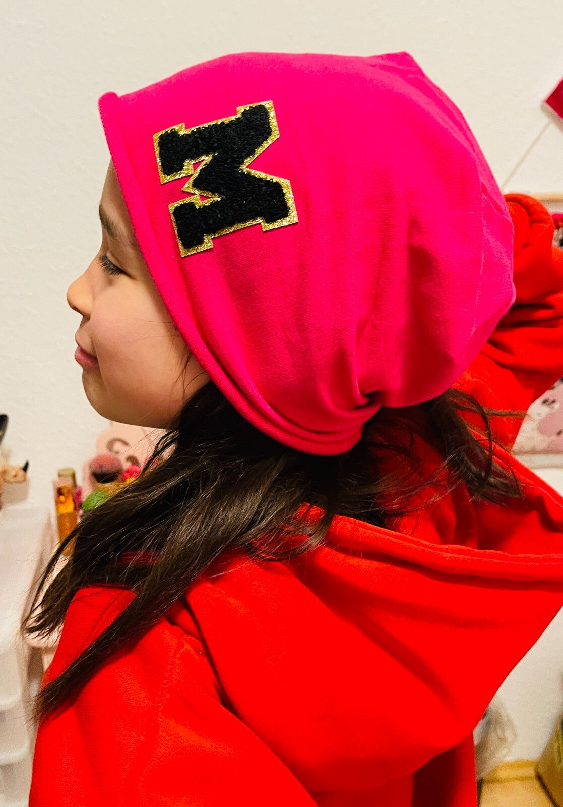 Initiale M Damen Jersey Beanie Summer schwarz pink grau blau