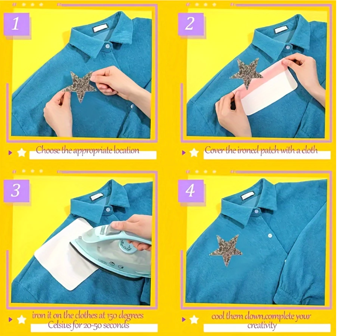 Leo Stern Glitzer Patches zum Aufbügeln DIY Bügelbild für Kleidung