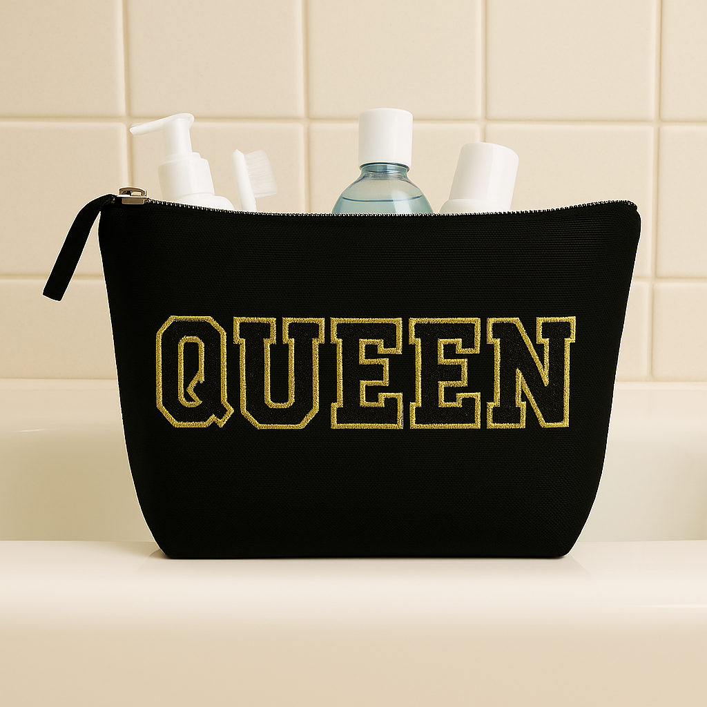 Kulturtasche mit Wunschtext Schwarz – DIY oder fertig – Queen/King/Mama/Papa/Set