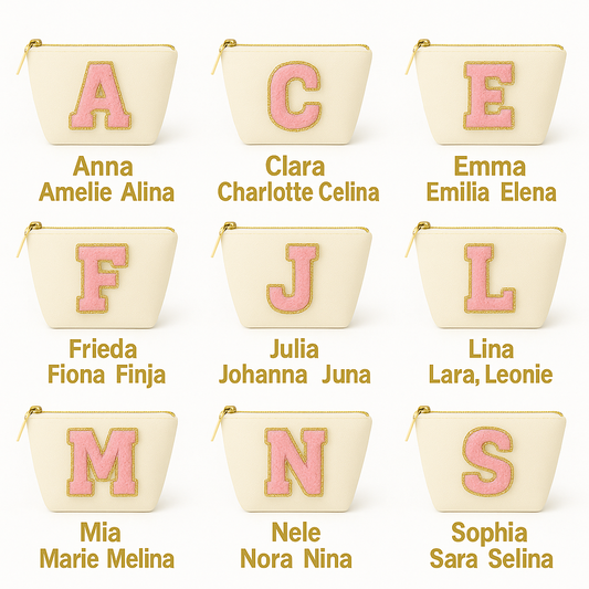 Kosmetiktasche S Beige • DIY Initiale Rosa A–Z zum Kleben • Reise & Geschenkidee