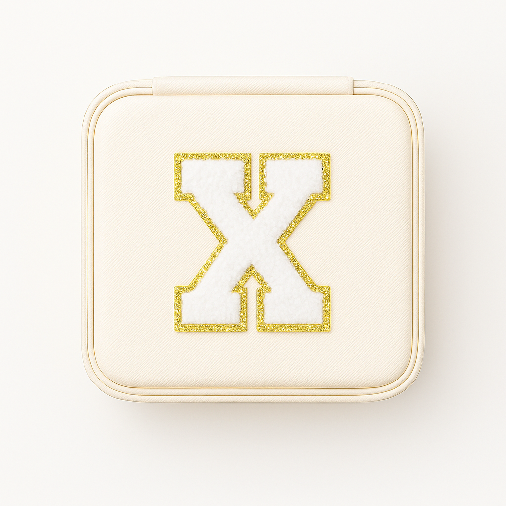 Personalisierbare Schmuckbox Weiß – Buchstabe A–Z Weiß mit Goldrand – DIY Reise