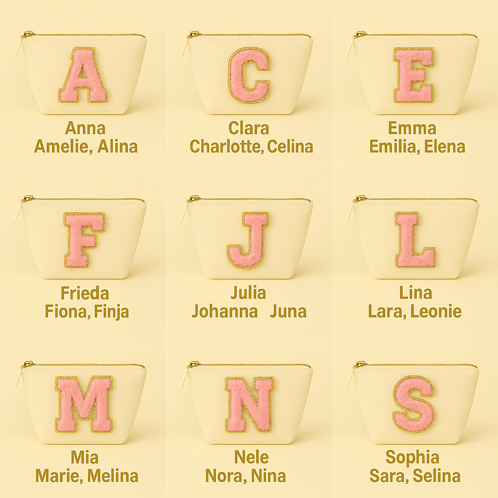 Kosmetiktasche S Beige • DIY Initiale Rosa A–Z zum Kleben • Reise & Geschenkidee