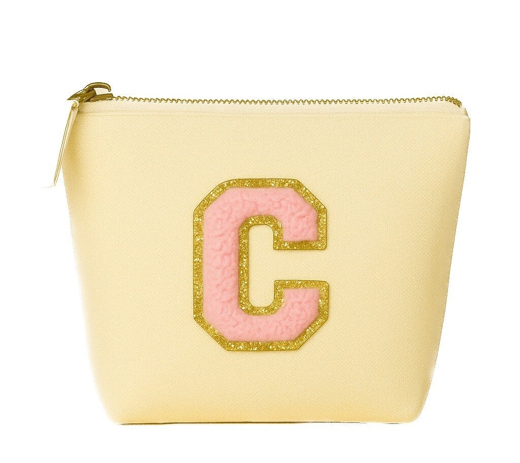 Kosmetiktasche S Beige • DIY Initiale Rosa A–Z zum Kleben • Reise & Geschenkidee