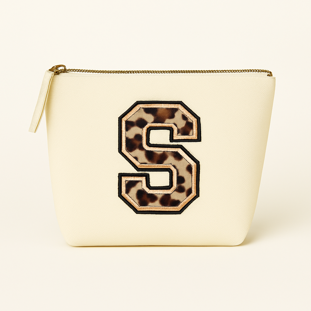 Kosmetiktasche S Beige • DIY Initiale Leo A–Z zum Aufbügeln • Geschenkidee