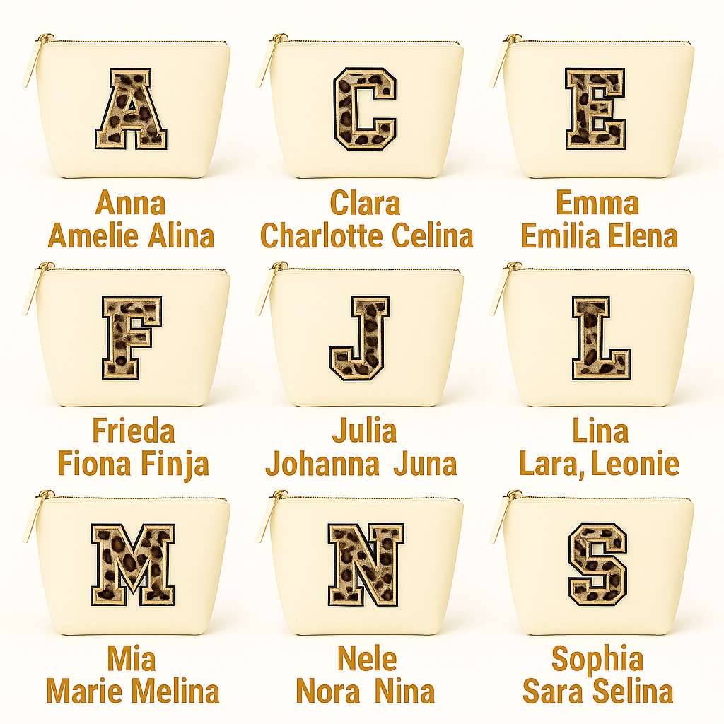 Kosmetiktasche S Beige • DIY Initiale Leo A–Z zum Aufbügeln • Geschenkidee