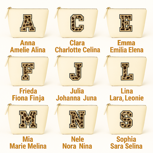 Kosmetiktasche S Beige • DIY Initiale Leo A–Z zum Aufbügeln • Geschenkidee