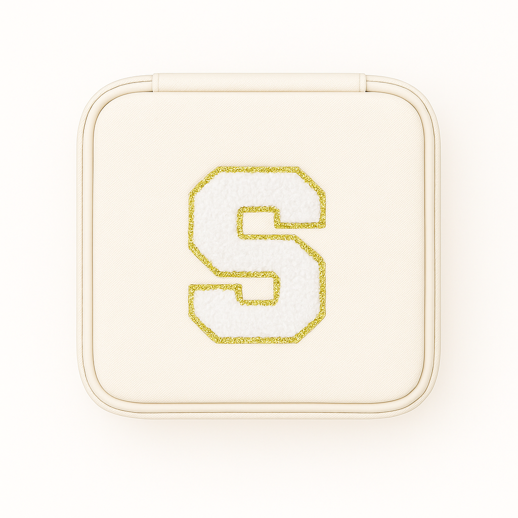 Personalisierbare Schmuckbox Weiß – Buchstabe A–Z Weiß mit Goldrand – DIY Reise