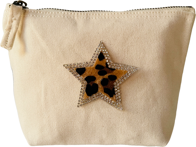 Kosmetiktasche S Beige – Stern Design – personalisiert – Handmade Geschenk