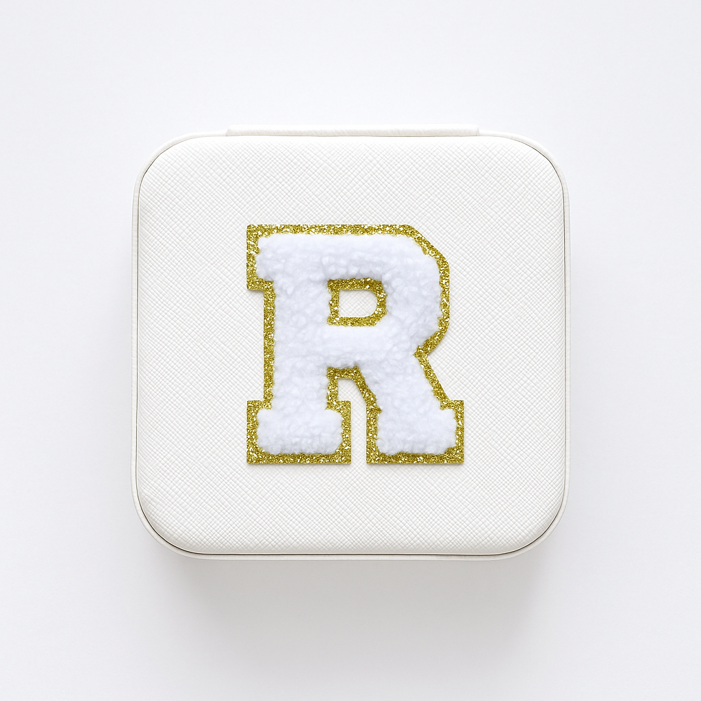 Personalisierbare Schmuckbox Weiß – Buchstabe A–Z Weiß mit Goldrand – DIY Reise