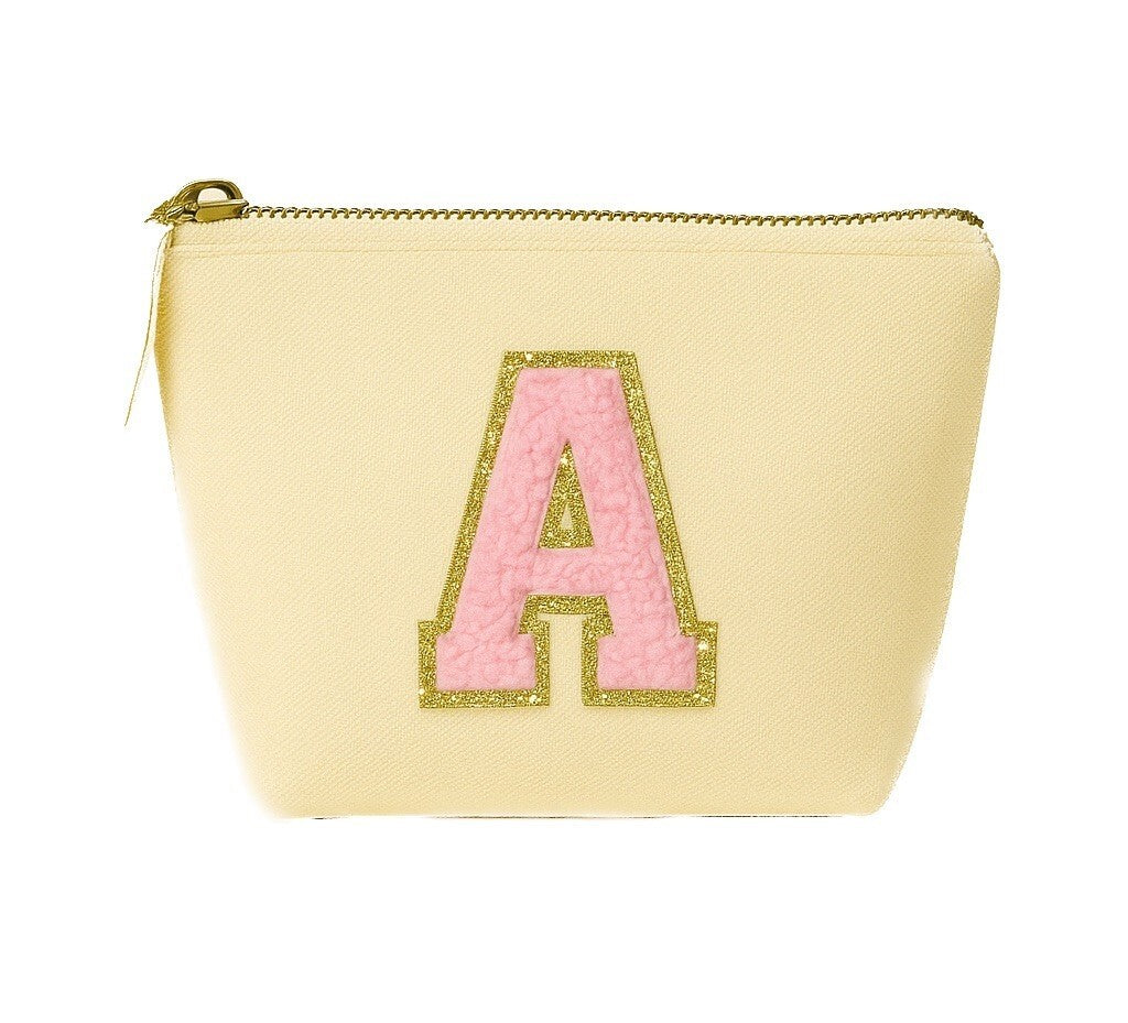 Kosmetiktasche S Beige • DIY Initiale Rosa A–Z zum Kleben • Reise & Geschenkidee