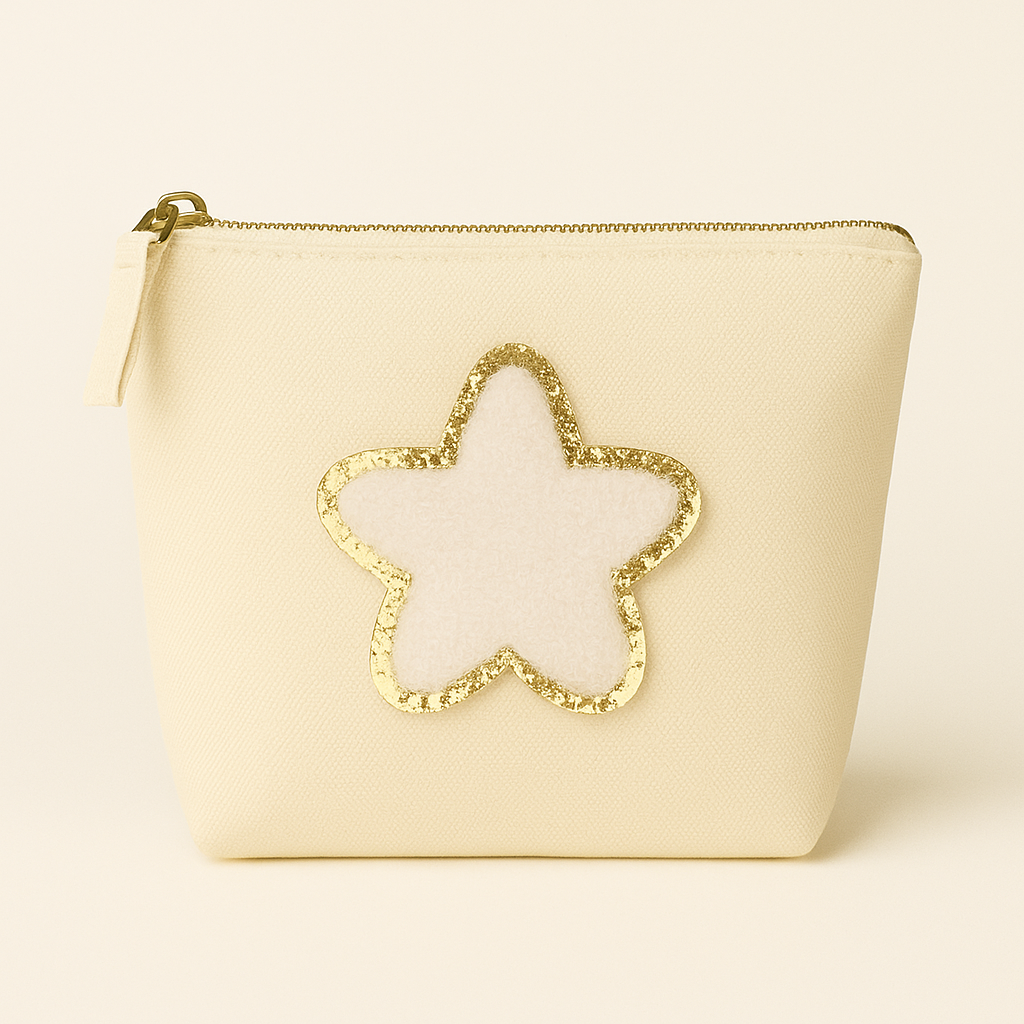 Kosmetiktasche S Beige – Stern Design – personalisiert – Handmade Geschenk