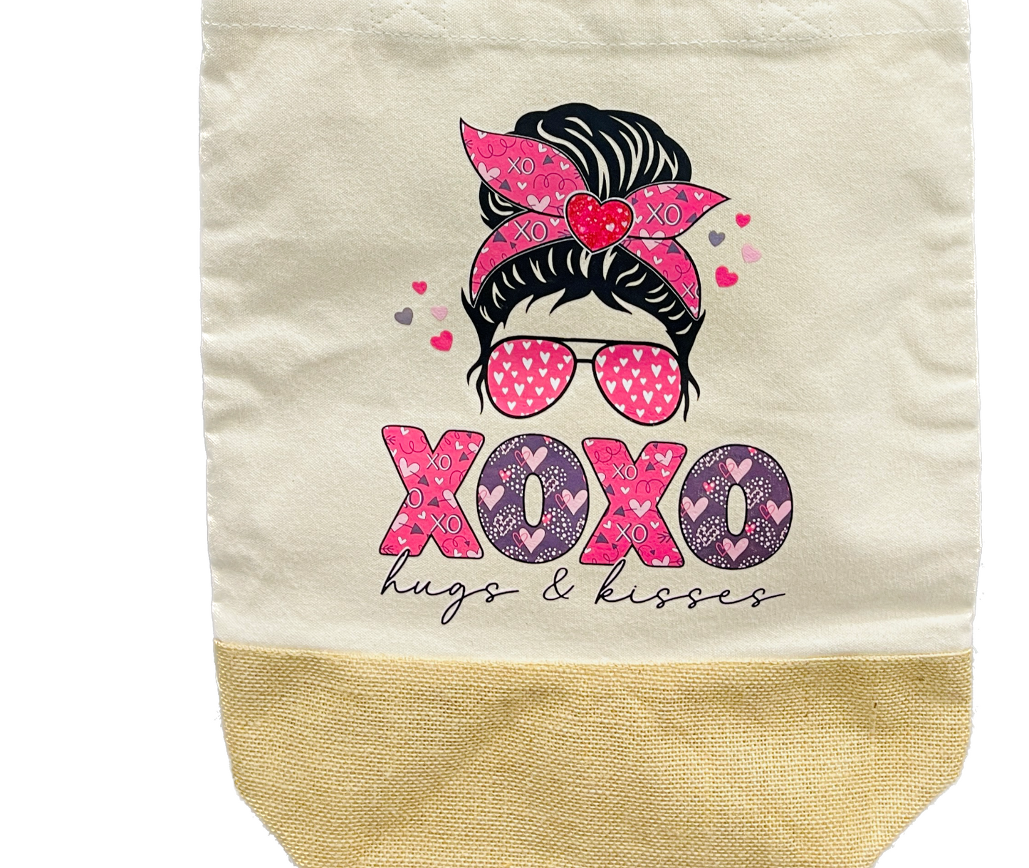 Jute Base Canvas Schultertasche Shopper XL beige XOXO leo Herz