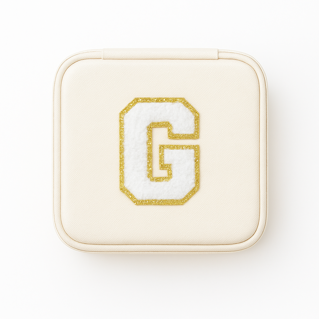 Personalisierbare Schmuckbox Weiß – Buchstabe A–Z Weiß mit Goldrand – DIY Reise