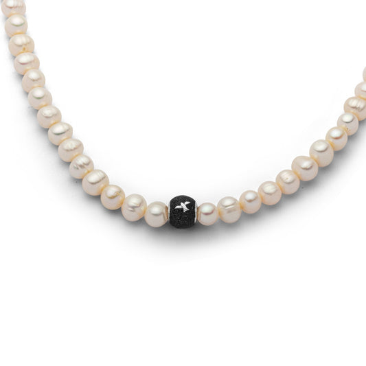 DUR Schmuck Kette PERLE LAVASANDBEAD 45cm Silber 925/- rhod K2481