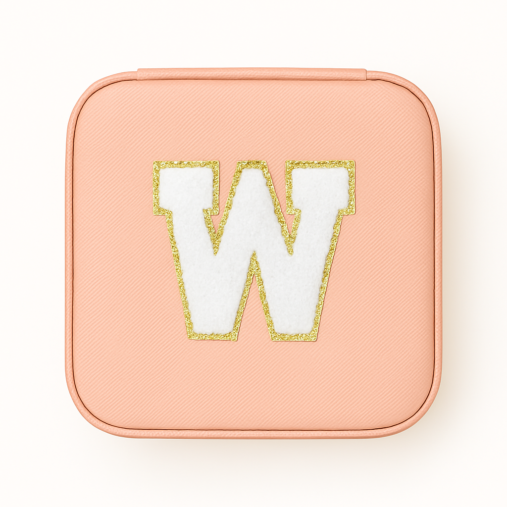 Personalisierbare Schmuckbox Rosa – Buchstabe A–Z Weiß mit Goldrand – DIY Reise