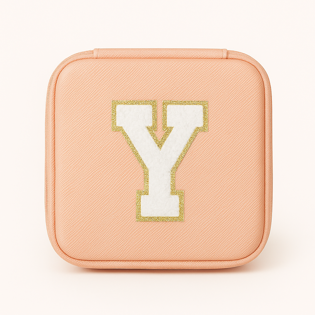 Personalisierbare Schmuckbox Rosa – Buchstabe A–Z Weiß mit Goldrand – DIY Reise