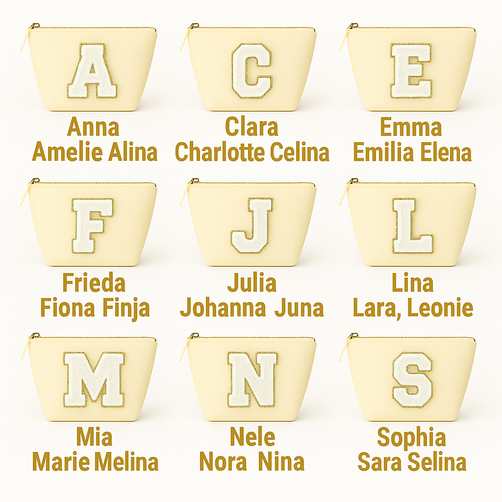 Kosmetiktasche S Beige • DIY Initiale Weiß A–Z zum Kleben • Reise & Geschenkidee