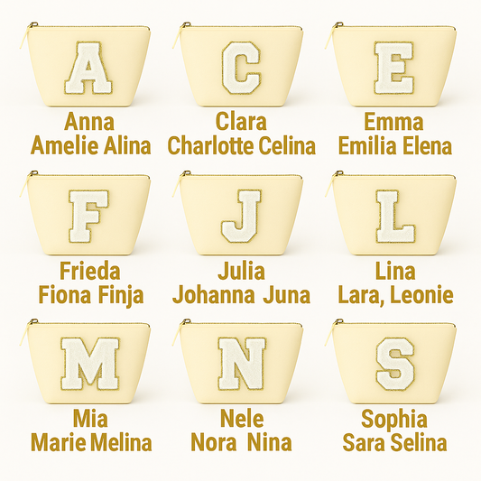 Kosmetiktasche S Beige • DIY Initiale Weiß A–Z zum Kleben • Reise & Geschenkidee